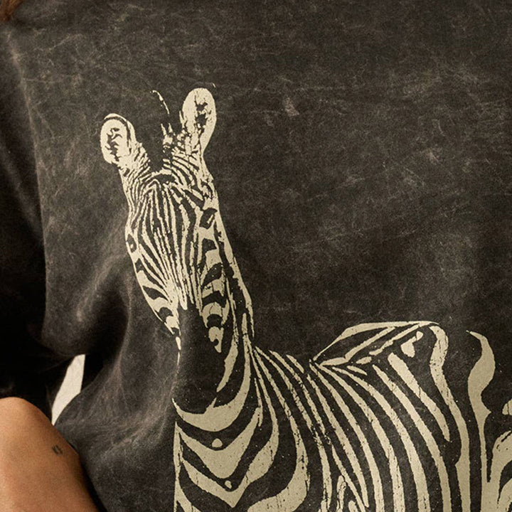 Mineral-Washed Zebra Oversize Graphic Tee