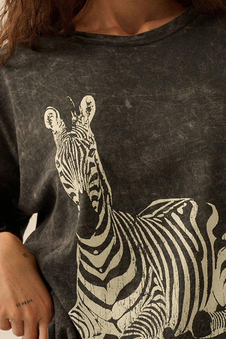 Mineral-Washed Zebra Oversize Graphic Tee
