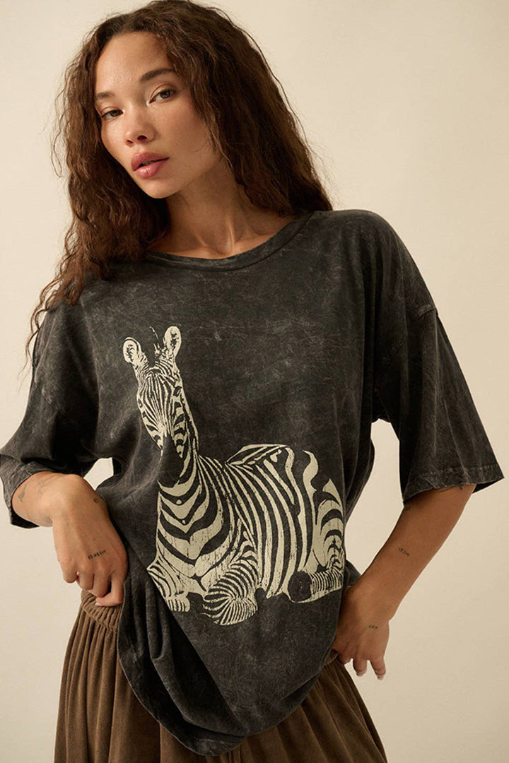 Mineral-Washed Zebra Oversize Graphic Tee