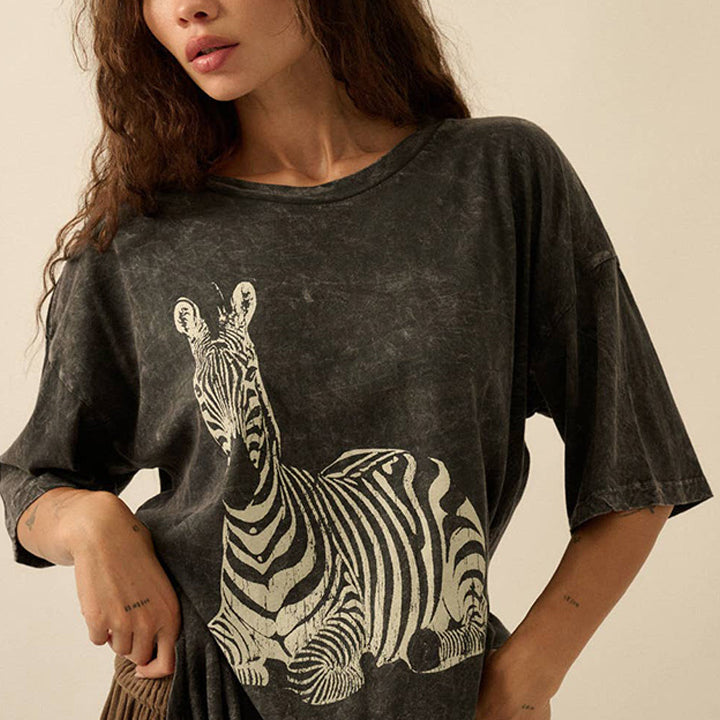 Mineral-Washed Zebra Oversize Graphic Tee