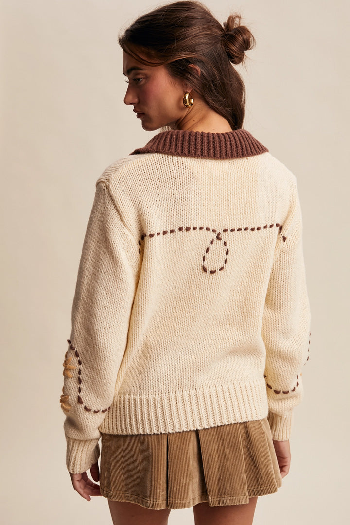 Floral Contrast Knit Cardigan