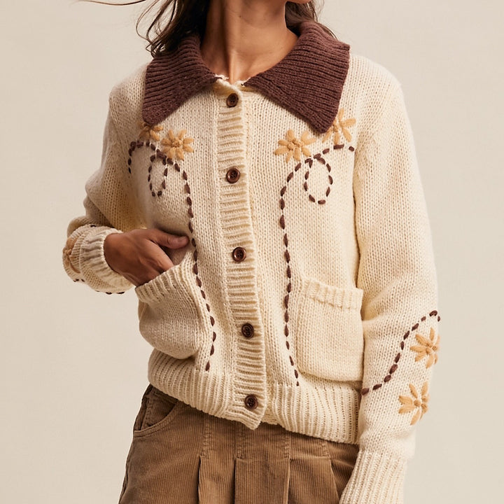 Floral Contrast Knit Cardigan