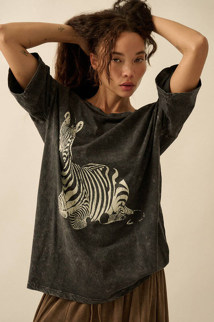 Mineral-Washed Zebra Oversize Graphic Tee