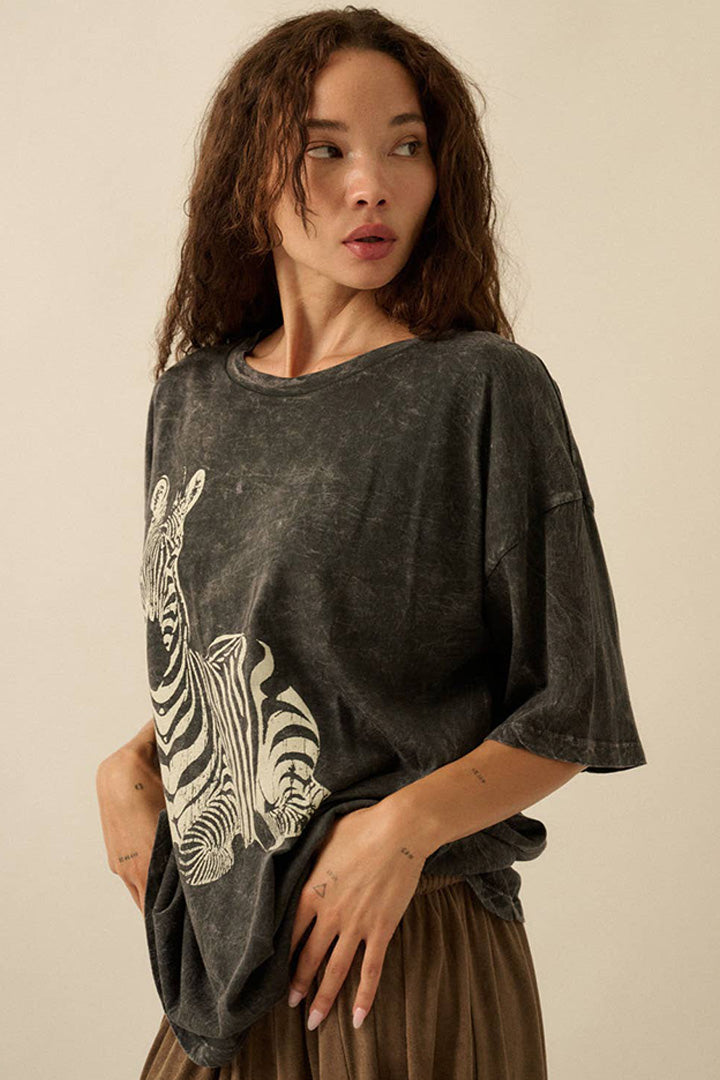 Mineral-Washed Zebra Oversize Graphic Tee